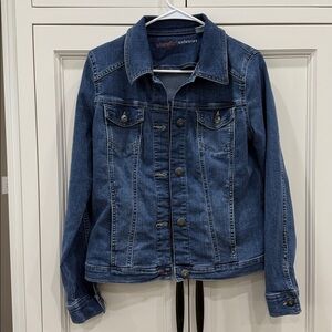 WRANGLER AUTHENTICS DENIM JEAN JACKET Women's SZ Med Blue Stretch Button Up